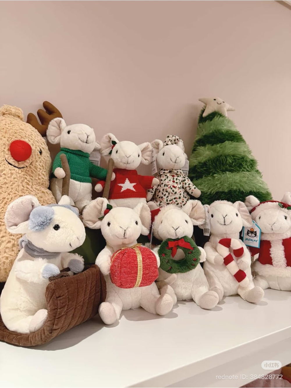 Jellycat Set of Holiday White Mouse Plushies with brand new tags